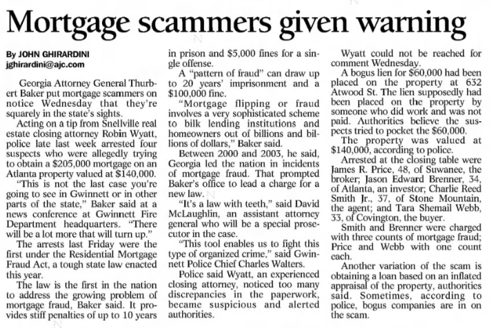 Mortage scammers given warning, C. Robin Wyatt helps to identify mortgage fraud